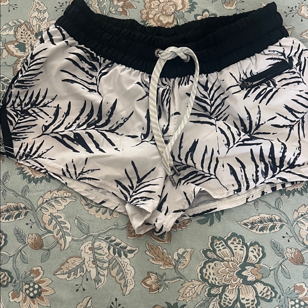 Vuori Black and White Leaf Print Athletic Shorts